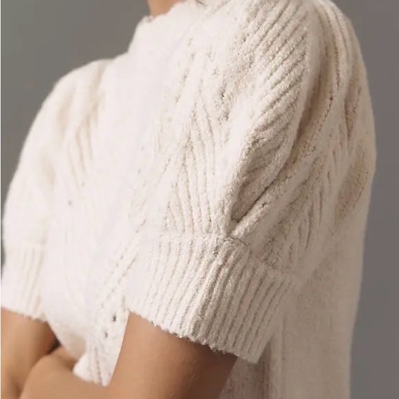 Anthropologie Pointelle Short-sleeve Ivory Knit Sweater NWT - Picture 4 of 9